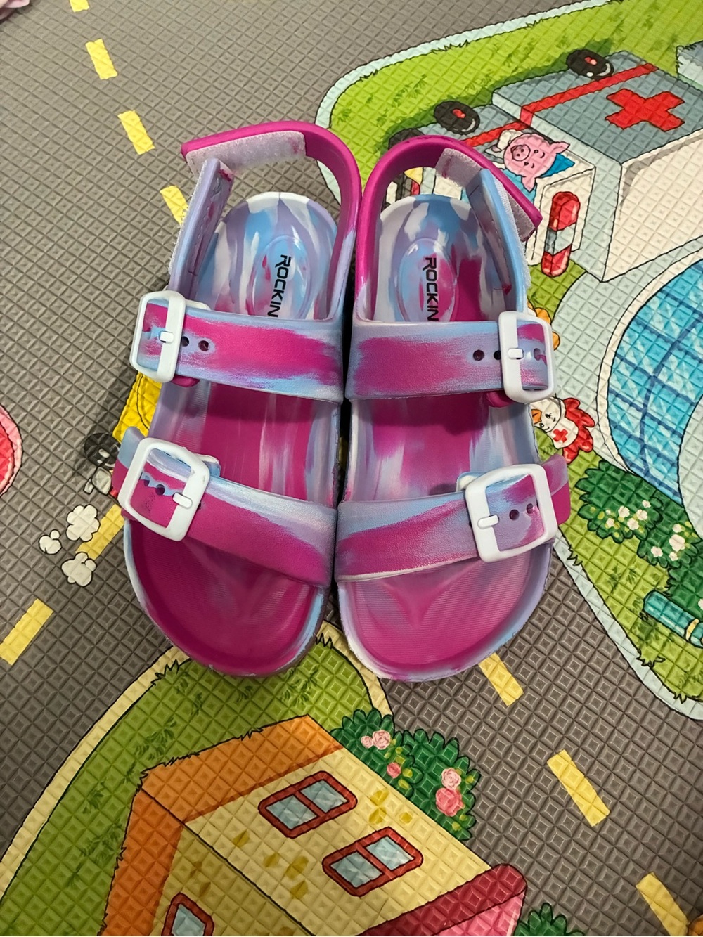 Rockin’ Kids Pink & Purple Tie-Dye Buckle Sandals
